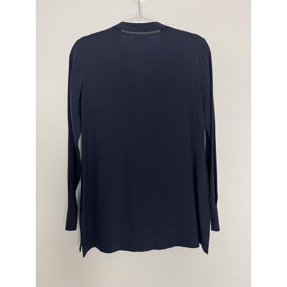 Vince Blouse Womens 4 Navy 100% Silk Long Sleeve Button Front Tunic Top - Picture 3 of 12